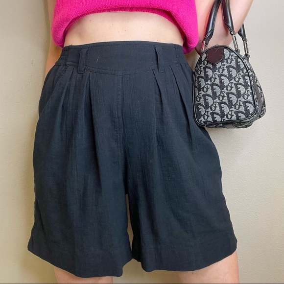 Vintage 90s black cotton gauze pleat front longline pull-on mom shorts LizWear S - Picture 10 of 17